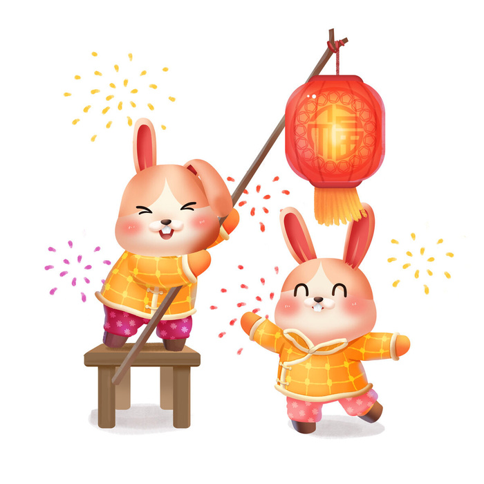 手绘2023兔年新年卡通兔子形象IP插画元素PSD设计素材png图案psd模版下载