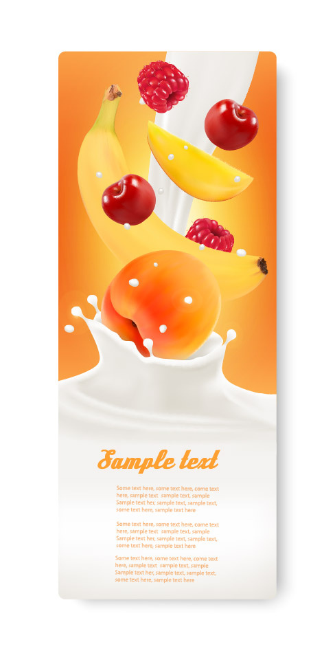 香蕉黄桃水果牛奶不干胶标签瓶贴纸