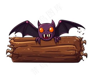 万圣节标题框蝙蝠木板插画免抠