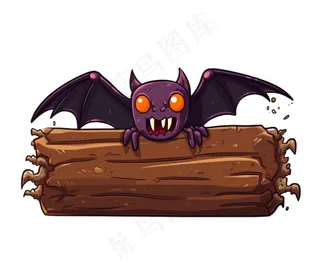 万圣节标题框蝙蝠木板插画免抠