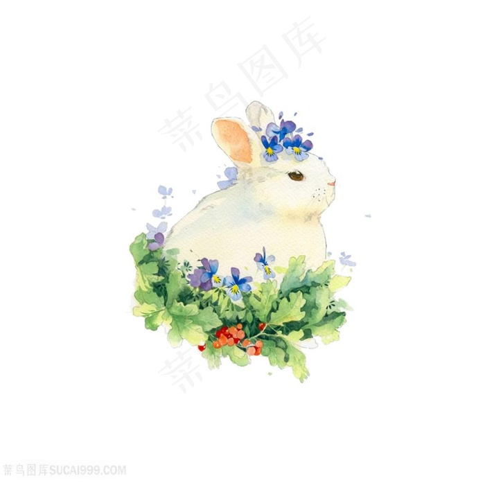 水彩兔子花卉图片