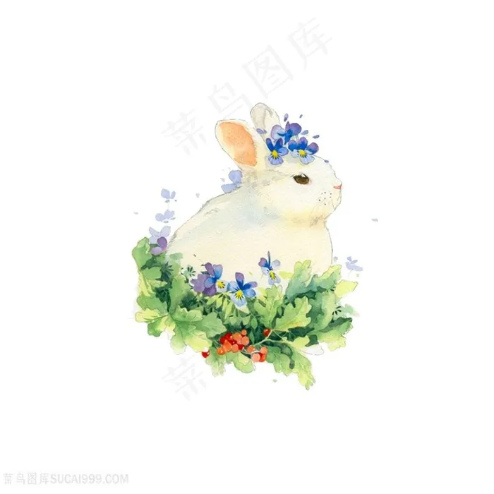 水彩兔子花卉图片