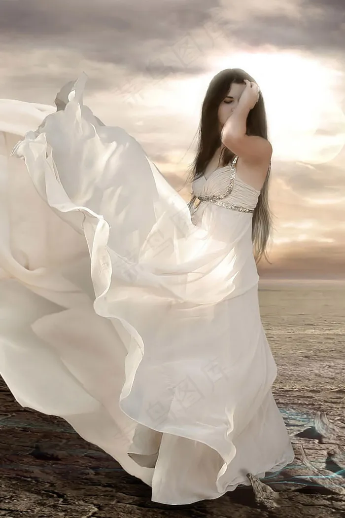 海边白色长裙美女唯美写真