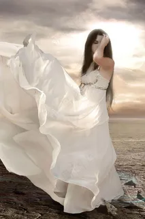 海边白色长裙美女唯美写真