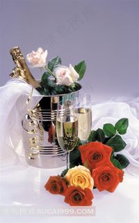 酒杯酒桶玫瑰花高清素材