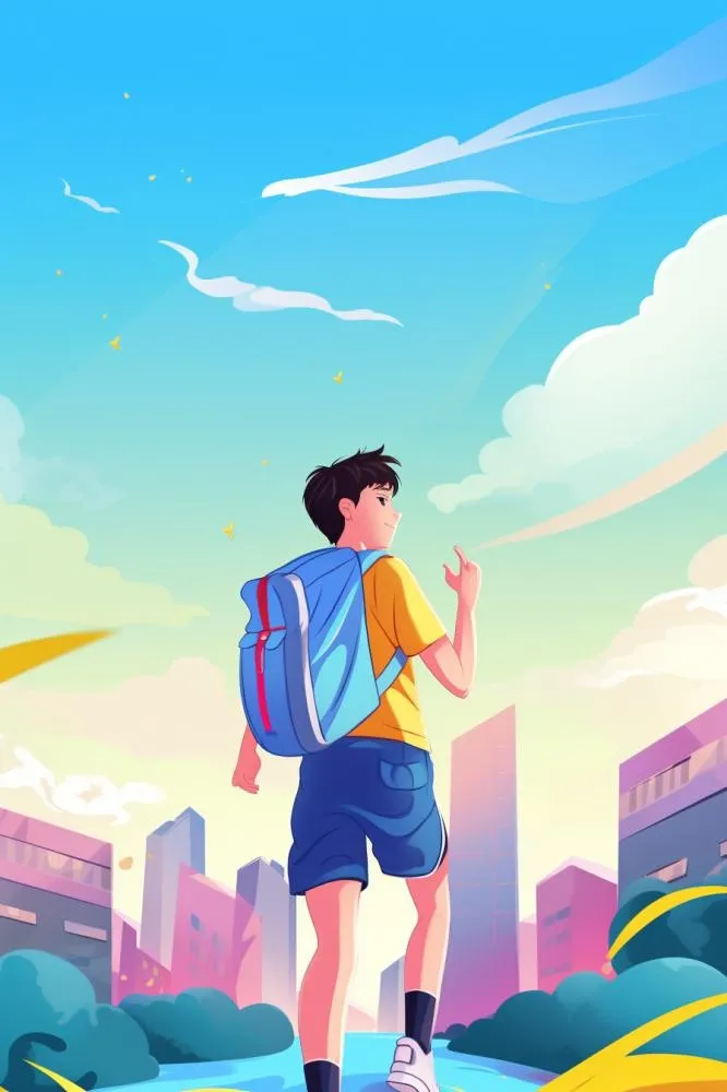 奔跑校园清新花草儿童人物背景(896x1344)