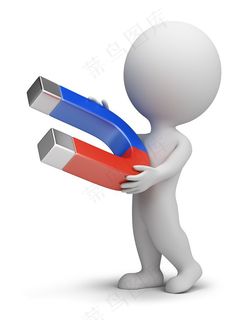 手拿磁铁的白色小人高清图片