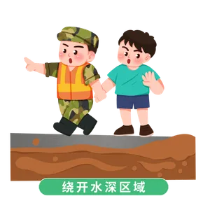 手绘解放军救援夏季防汛防洪安全知识插画