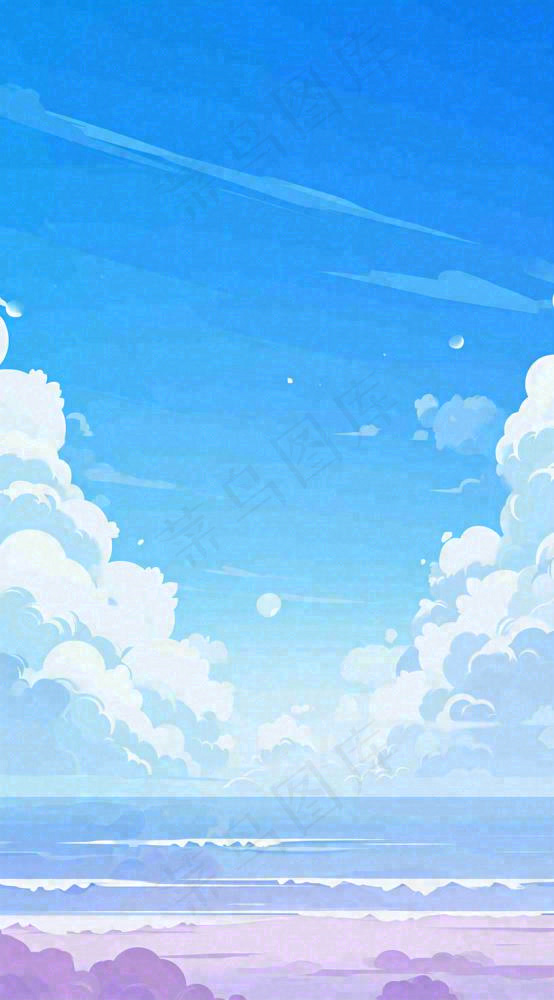 蓝紫色天空白云清新浪漫落日海上倒影