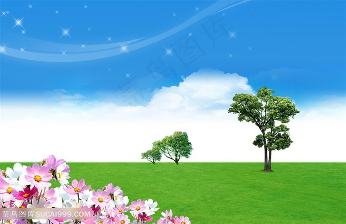 蓝天白云草地韩式自然背景