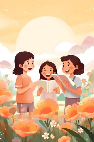 唯美可爱学生书籍插画背景