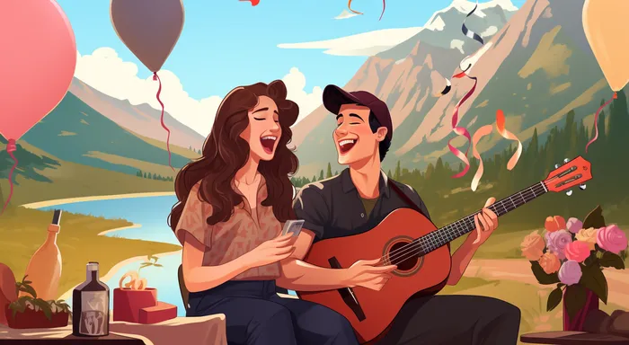 一个男孩子在表演吉他给女孩听插画配图(4464x2448)