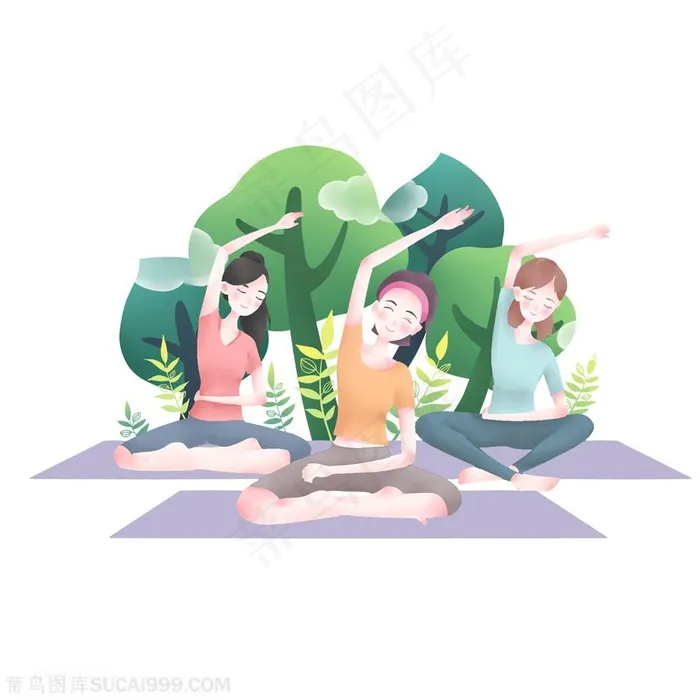 手绘盘腿健身美女