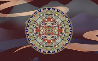 复古中式国潮风敦煌花纹装饰图案花卉藻井肌理圆形边框素材