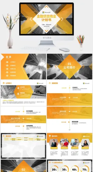 金灰几何风金融项目商业计划书ppt模板预览图