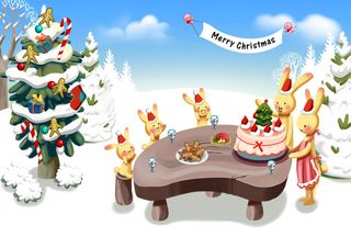 圣诞雪景卡通兔子PSD素材