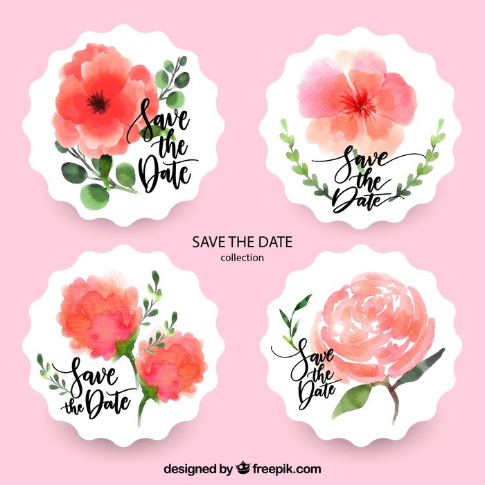 免抠红色花卉婚礼标签