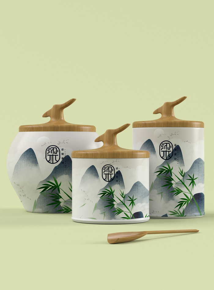国风高档茶叶包装盒袋罐瓶LOGO标贴展示VI智能贴图样机PSD素材psd模版下载