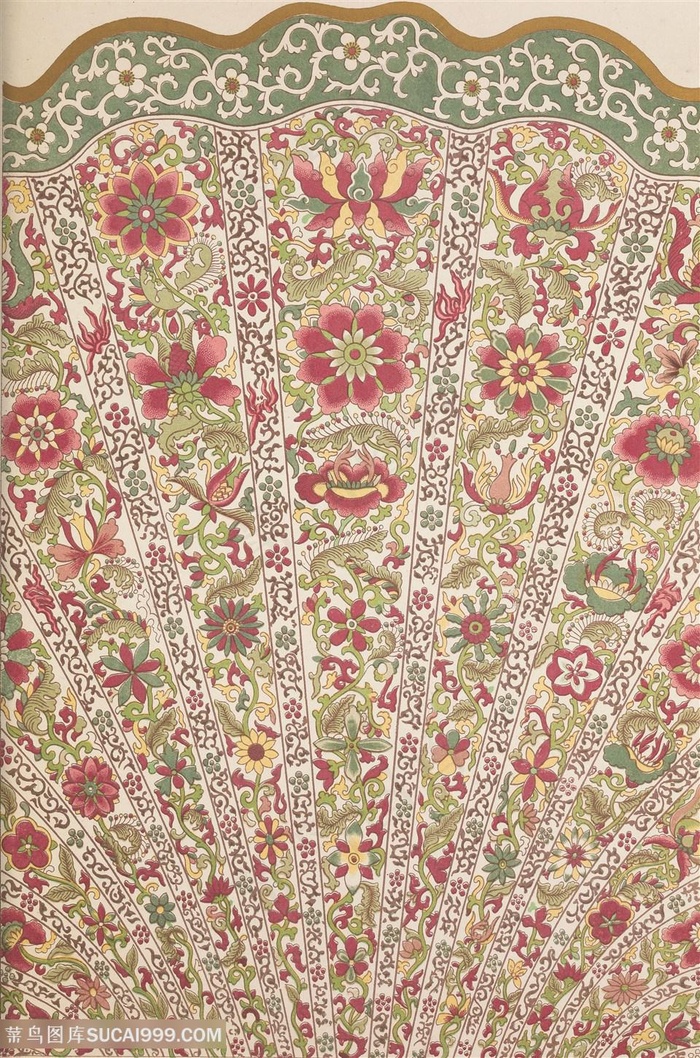 扇形背景花绘工笔画中式传统纹样集锦中国风图片