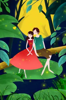 卡通温馨浪漫2月14七夕520情侣拥抱情人节主题插画海报PSD素材