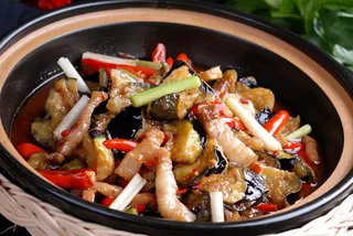 石锅煲类火锅川菜特色菜美味茄子煲