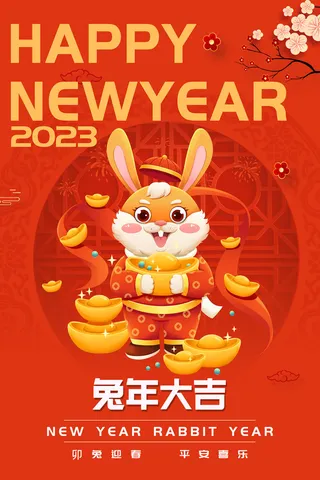 2023兔年新年春节喜庆中国风兔子活动营销海报模板PSD设计素材