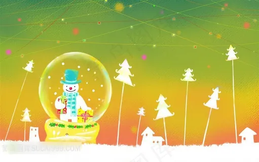 圣诞节水晶球圣诞树雪人素材