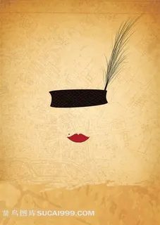 红唇与带羽毛的帽子电影午夜巴黎创意海报