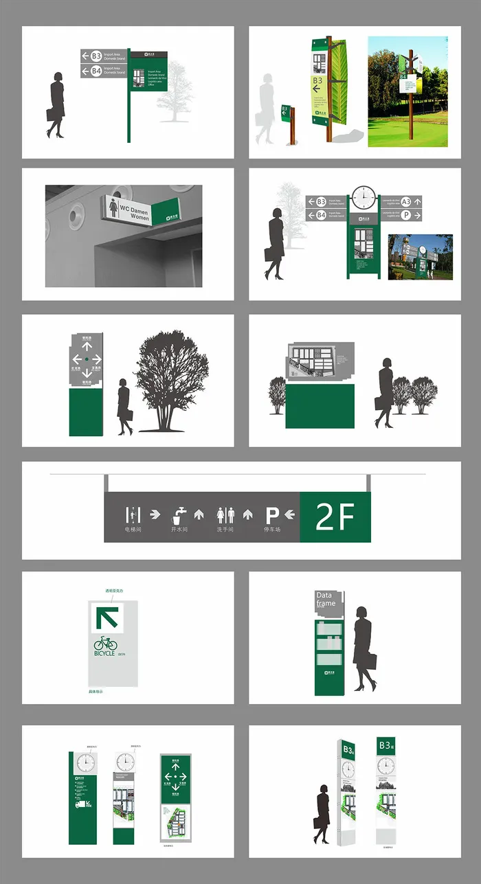 现代绿色厂区导视系统导视牌设计cdr矢量模版下载