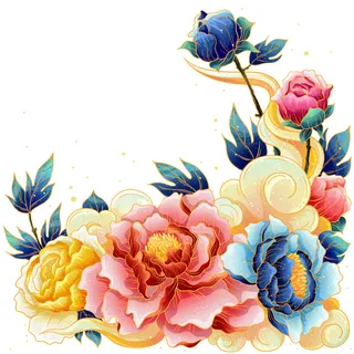 手绘国潮中国风古典牡丹花国花花卉装饰图案PSD设计素材 手绘国潮中国风古典牡丹花国花花卉装饰图案PSD设计素材