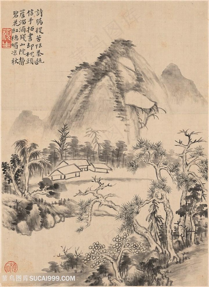 清代华喦山水作品山院凉秋国画图片