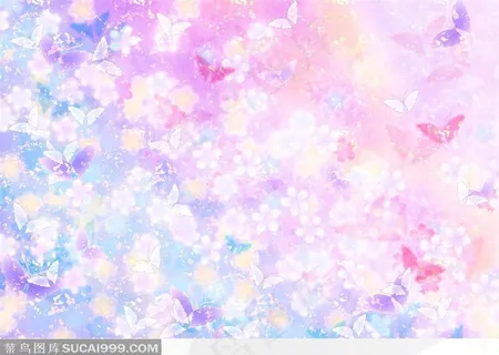 紫红色桃花蝴蝶烂漫花纹纹样背景底纹