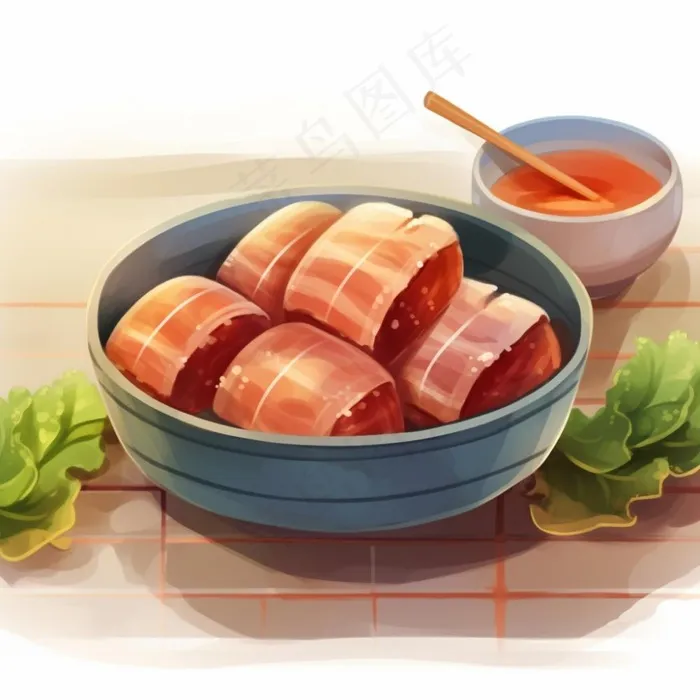 五花肉红烧肉美食食物插画素材背景(1024x1024)