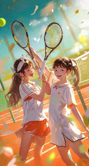 青春活力运动青年手绘插画油画，网球羽毛球球类