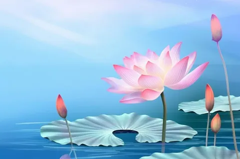 蓝色光影清新荷花背景