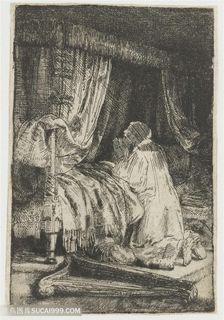 伦勃朗素描卧床