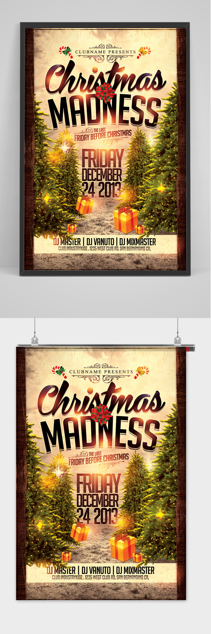 复古简约创意圣诞节活动促销海报