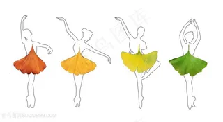 枫树林里秋天的落叶芭蕾舞者线描手绘