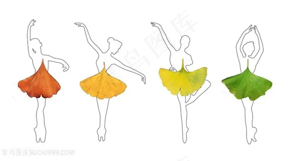 枫树林里秋天的落叶芭蕾舞者线描手绘 枫树林里秋天的落叶芭蕾舞者线描手绘