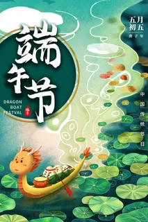 手绘清新端午节中国风海报