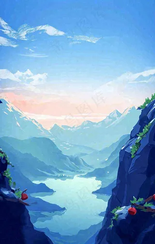 中国风云雾山脉河流湖面意境植物