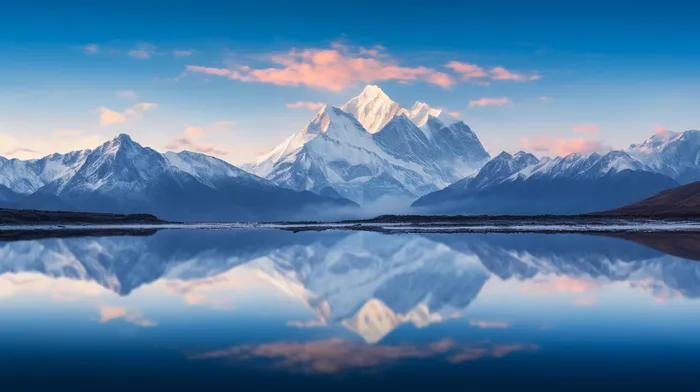 喜马拉雅上雪山倒映在高原的湖泊上摄影图(4368x2448)