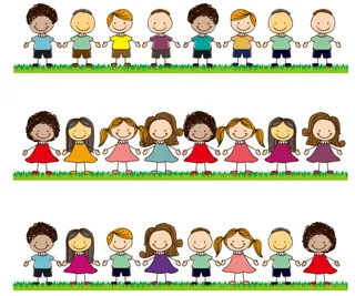 矢量卡通男女小朋友手牵手