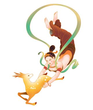 手绘国潮中国风古代敦煌神话飞天仙女美女古装人物插画PSD素材