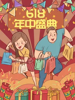 618年中狂欢促销插画海报