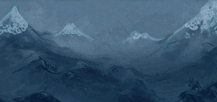 中国风意境山脉雪山海浪蓝色云层，末日暗黑恐怖(1488x699)