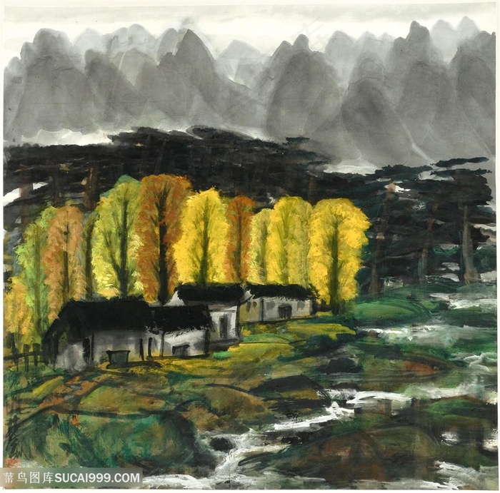 林风眠水墨树林唯美风景画