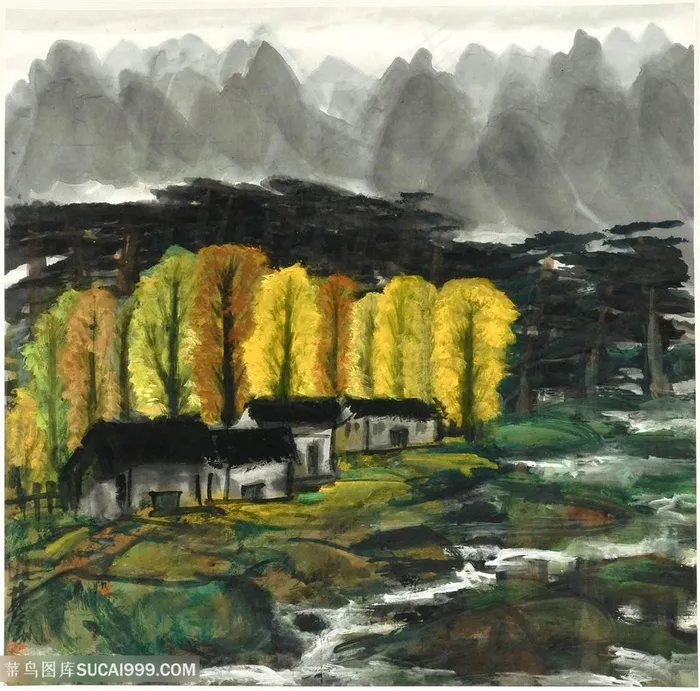 林风眠水墨树林唯美风景画