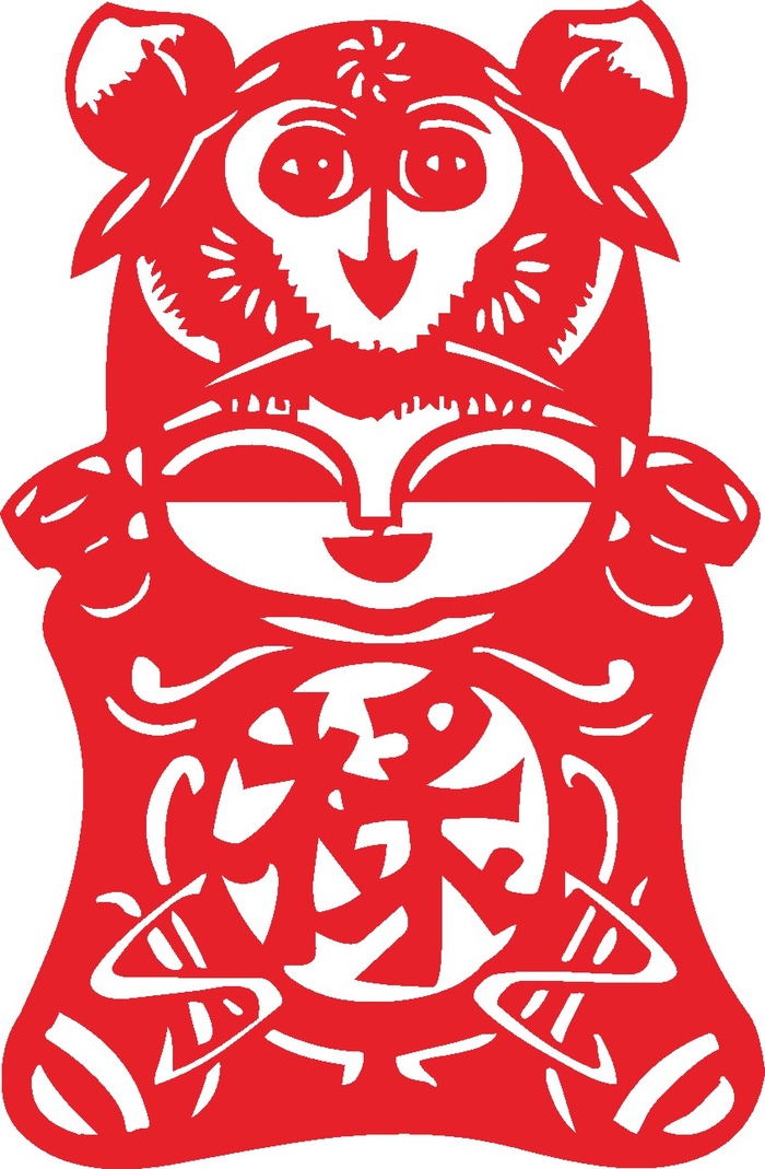 红色喜庆简约风春节窗花剪纸邮票吉祥如意恭喜发财猴年大吉娃娃矢量图