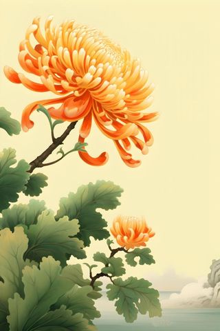 菊花国风山水插画